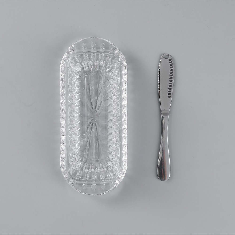 Glass Butter Dish With Knife