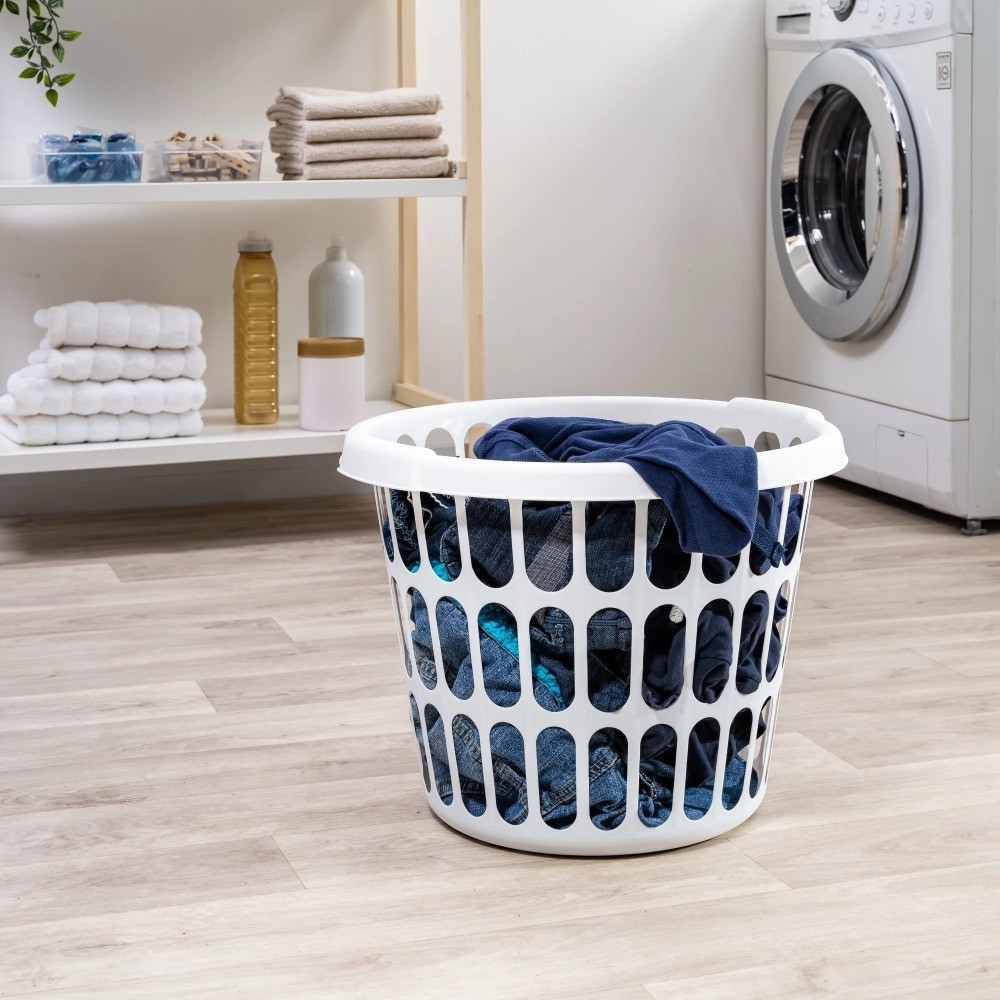 Large Round White Laundry Basket with Handles 8-Pack Storage Hamper