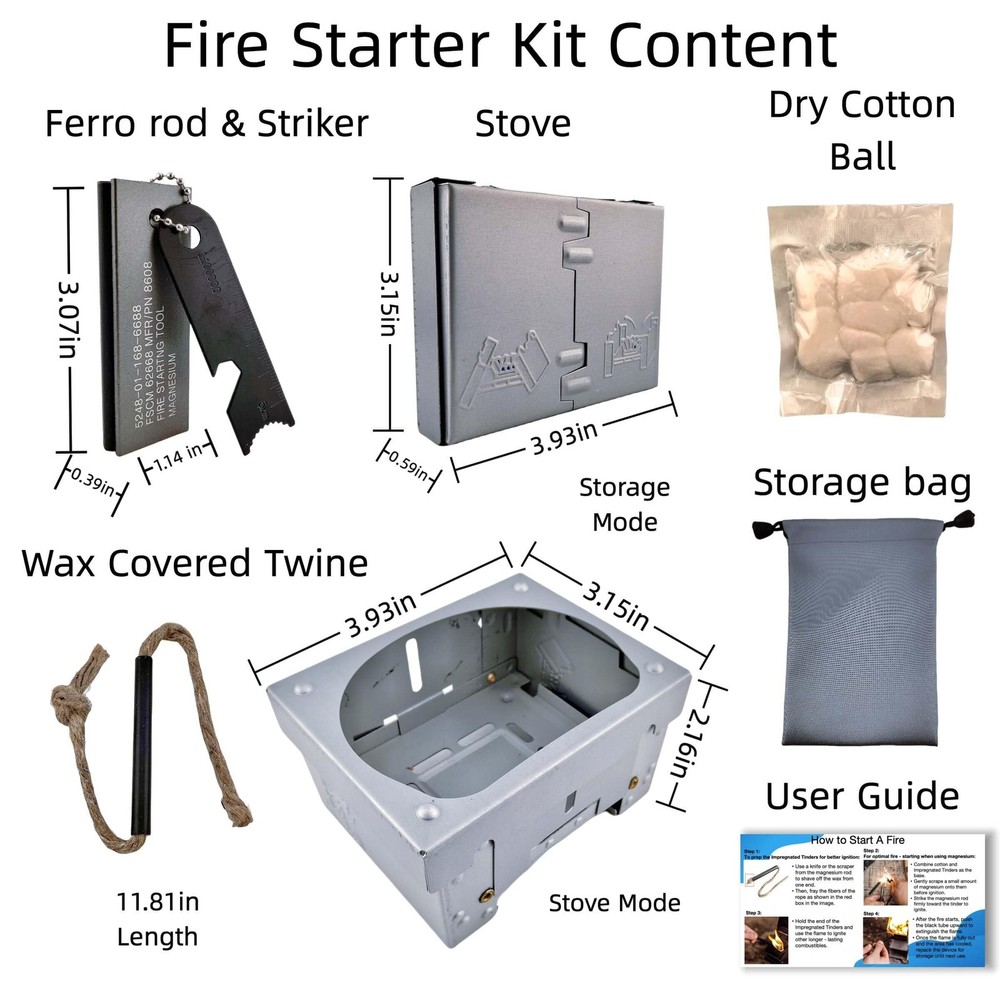Survival Fire Starter Kit - Ferro Rod & Magnesium Fire Starter Compact Stove ...