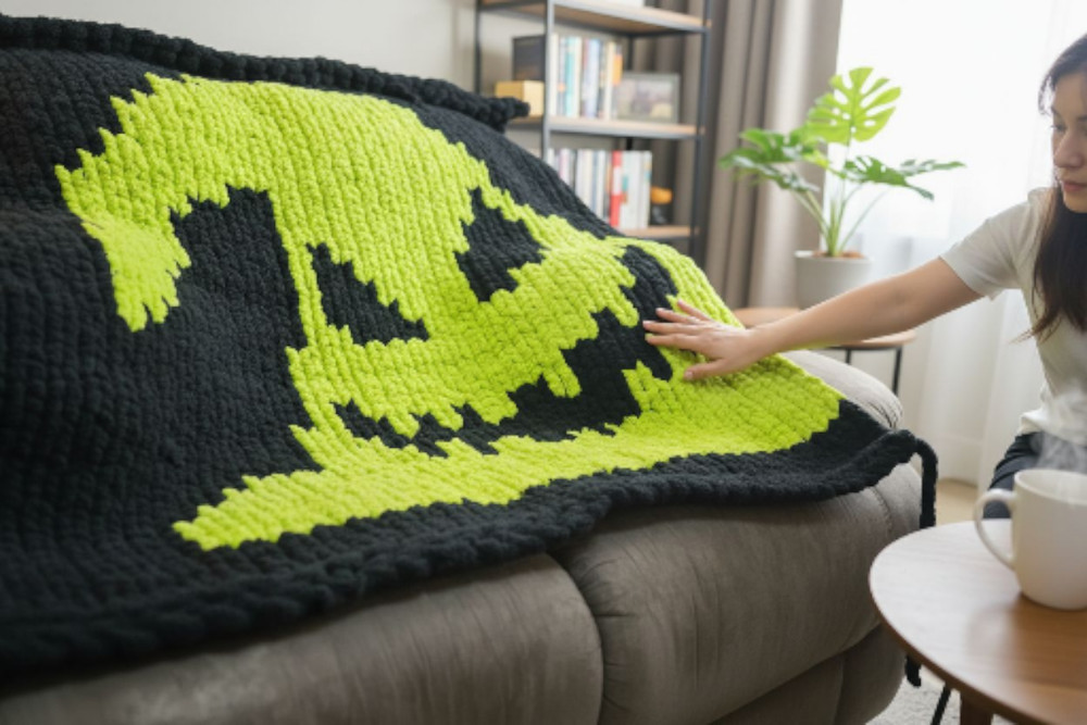 "Oogie Boogie Nights" Chunky Knit Blanket | Digital PDF Step by Step Pattern