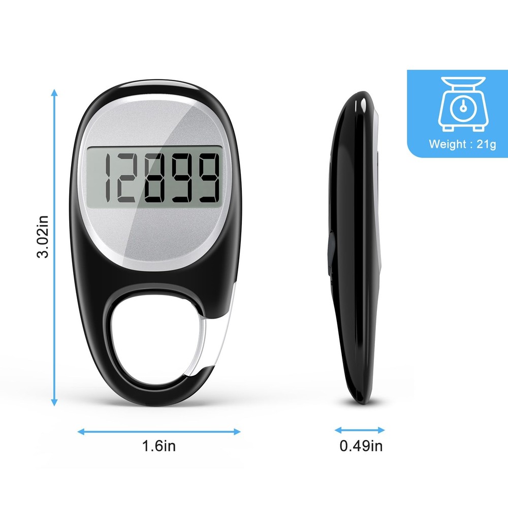 Simple Pedometer for Walking, Accurate Step Tracker with Carabiner, 3D Step C...