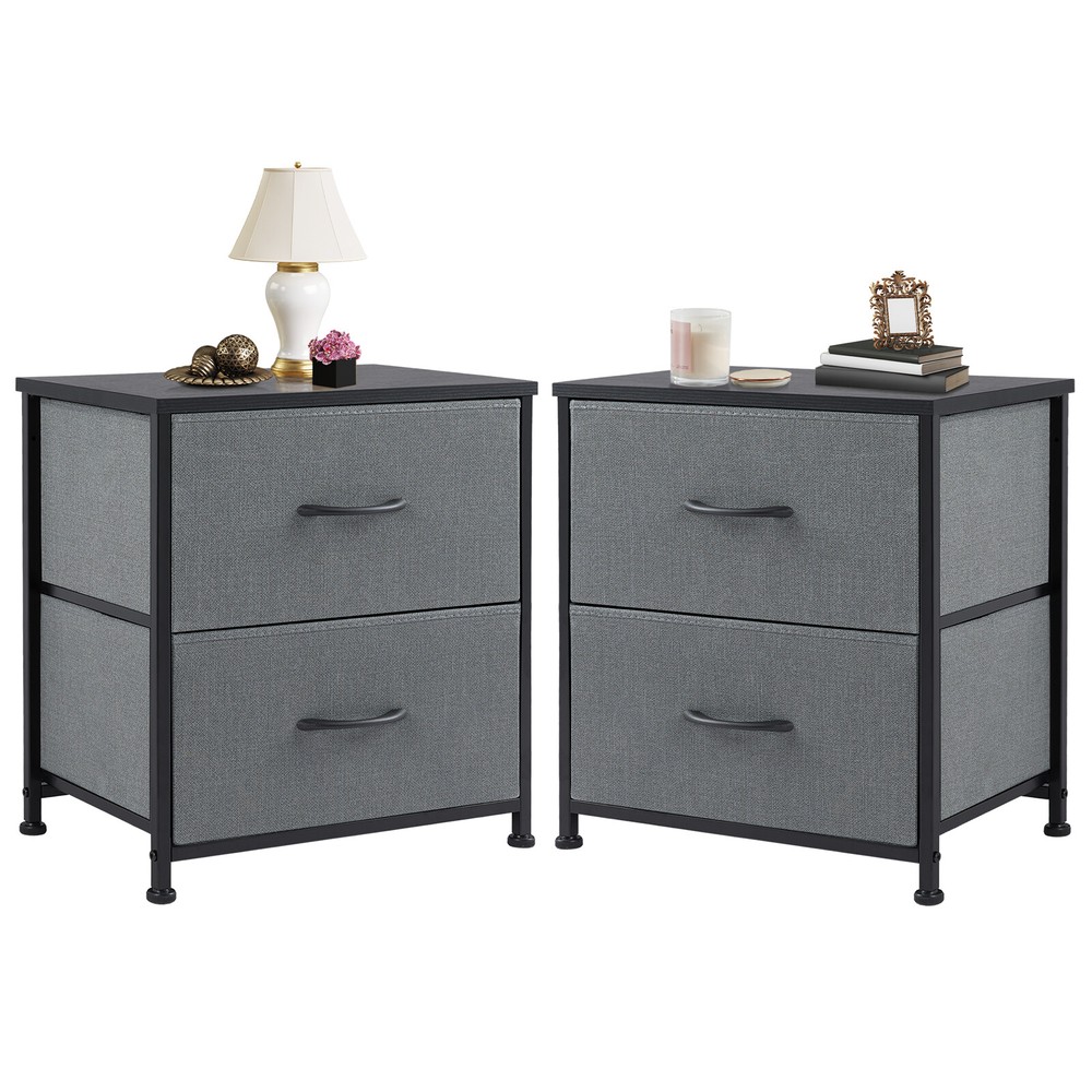 2Pcs Small Nightstand w/2 Fabric Drawers Bedroom End Side Table Bedside Table