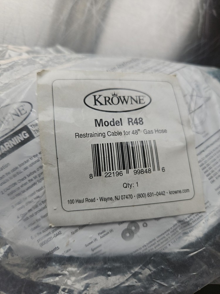 Krowne Model R48 Restraining Cable & Mounting Hardware NIP NOS