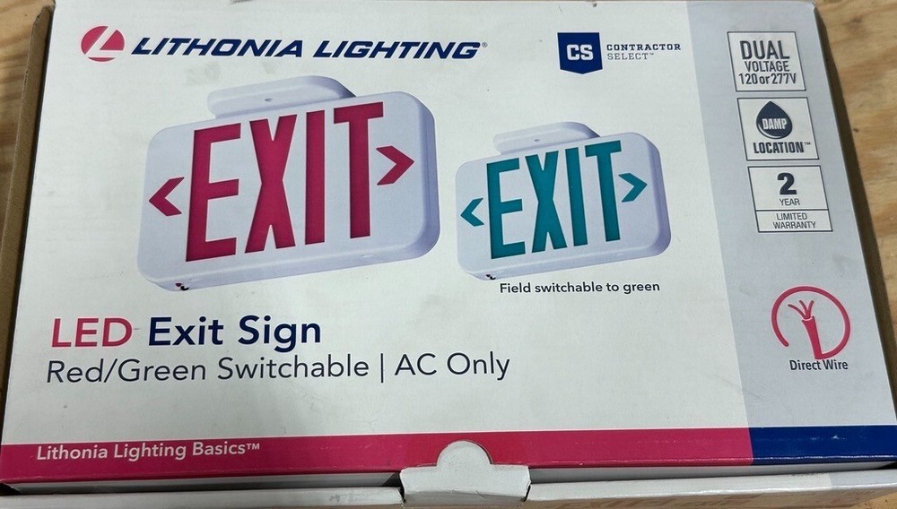LITHONIA LIGHTING LED Exit Sign NEW Red/Green Switchable