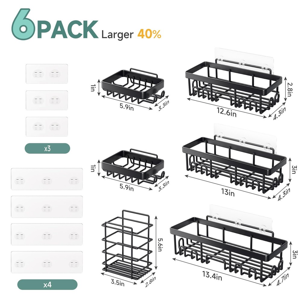 Veken Shower Caddy 6Pack, Advanced Rustproof Design, No Drilling Adhesive She...