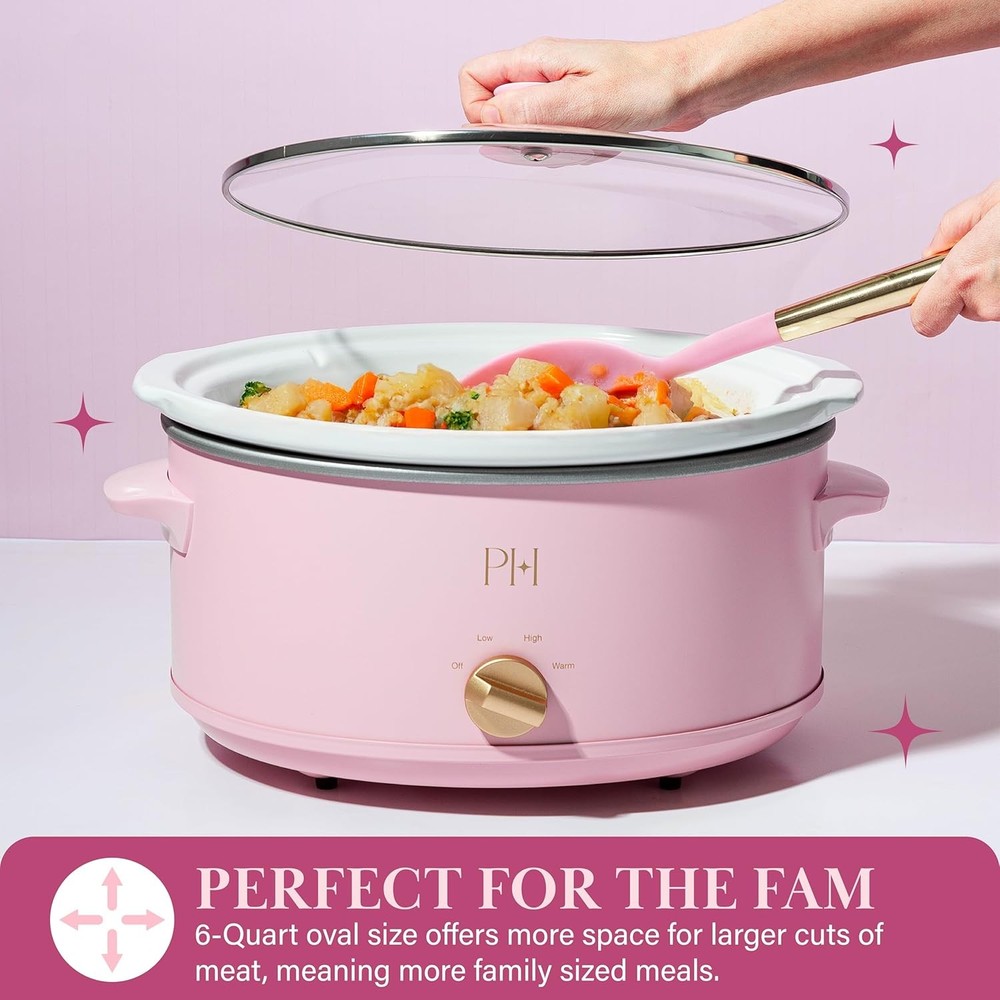Paris Hilton 6-Quart Manual Slow Cooker, Features Three Settings (Low, High, War