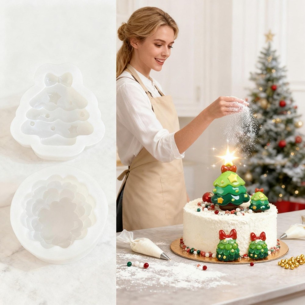 4 Pcs Christmas Tree Silicone Molds, Candy White