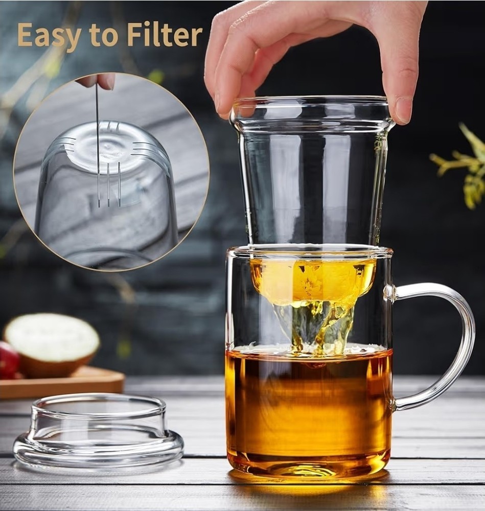Glass tea cup with infuser and lid Handle