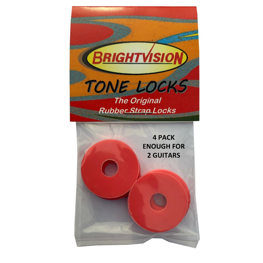 Four Light RED Rubber Guitar Strap Locks - Classic Design & Great Reliability