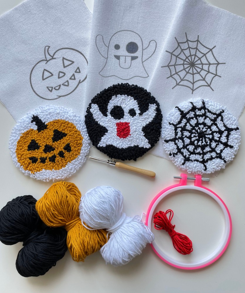 DIY Punch Needle Coaster Kit, Halloween Special Patterns