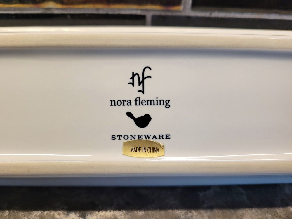 NORA FLEMING STONEWARE CRACKER TRAY 12" WHITE PEARL DOT RECTANGLE SERVING DISH