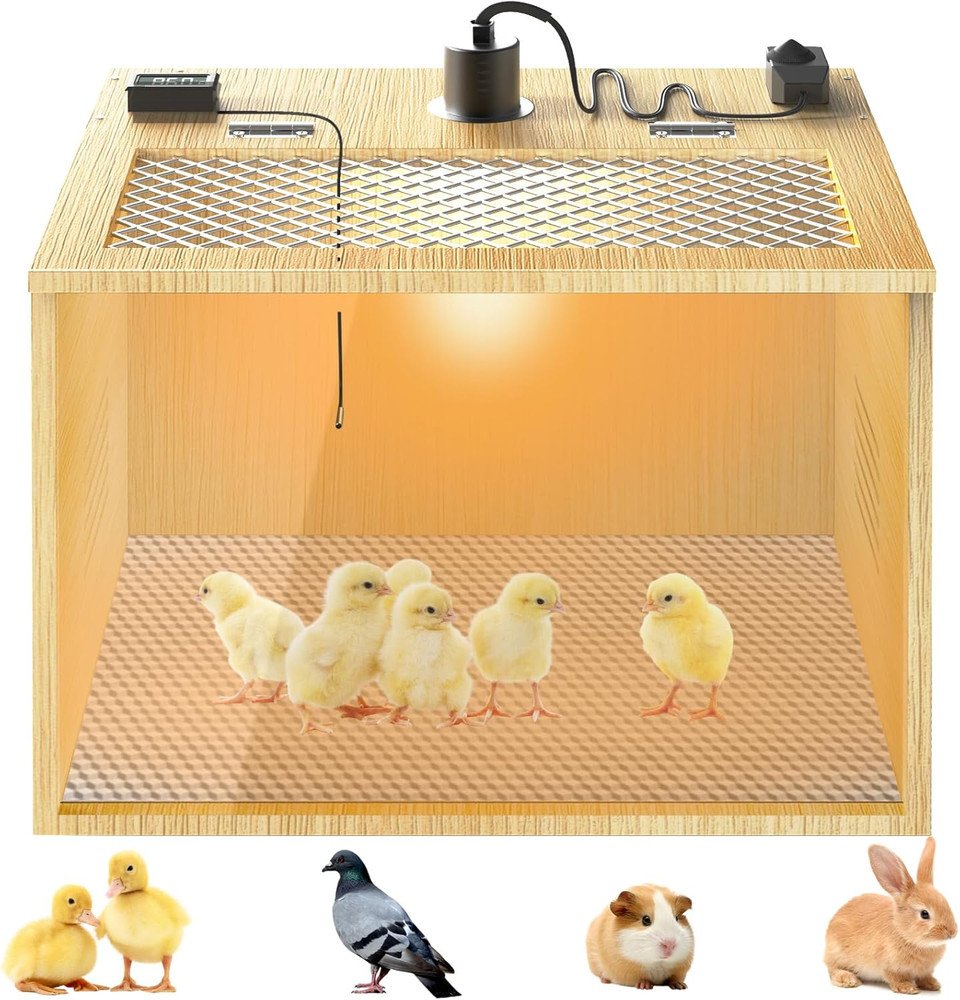 Brooder Box for Chicks, 16 Inch Wooden Chicken Brooder Box with 75W Heat Lamps,