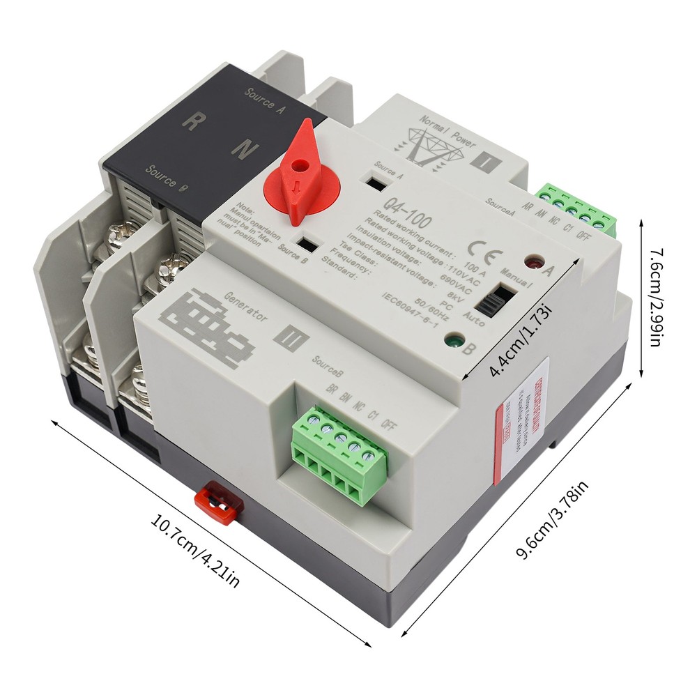 Automatic Transfer Switch 2P 100A Generator Changeover Switch Dual-Power NEW!