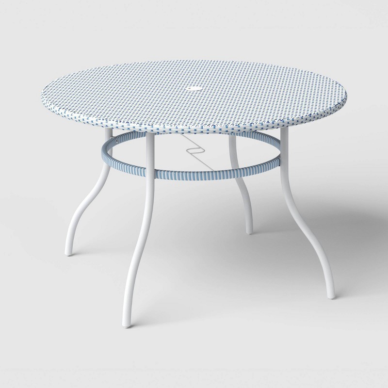 Wicker Round Patio Table Blue/White