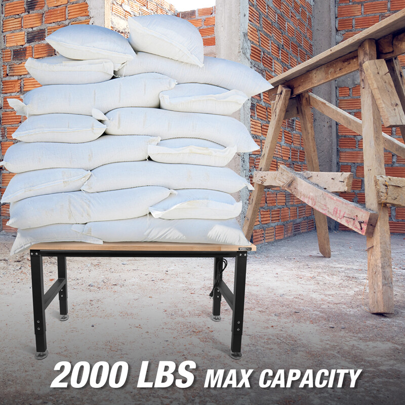 WORKPRO 4FT Heavy Duty Adjustable Workbench Rubber Wood Workstation Worktable US