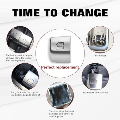 Silver Car Window Control Power Push Window Lift Switch Button Cover Rear Left