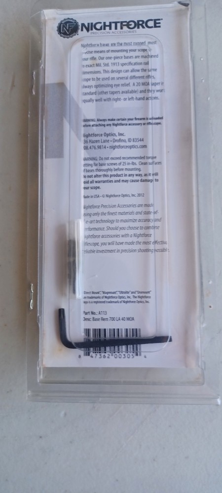 NIGHTFORCE ONE PIECE STEEL BASE