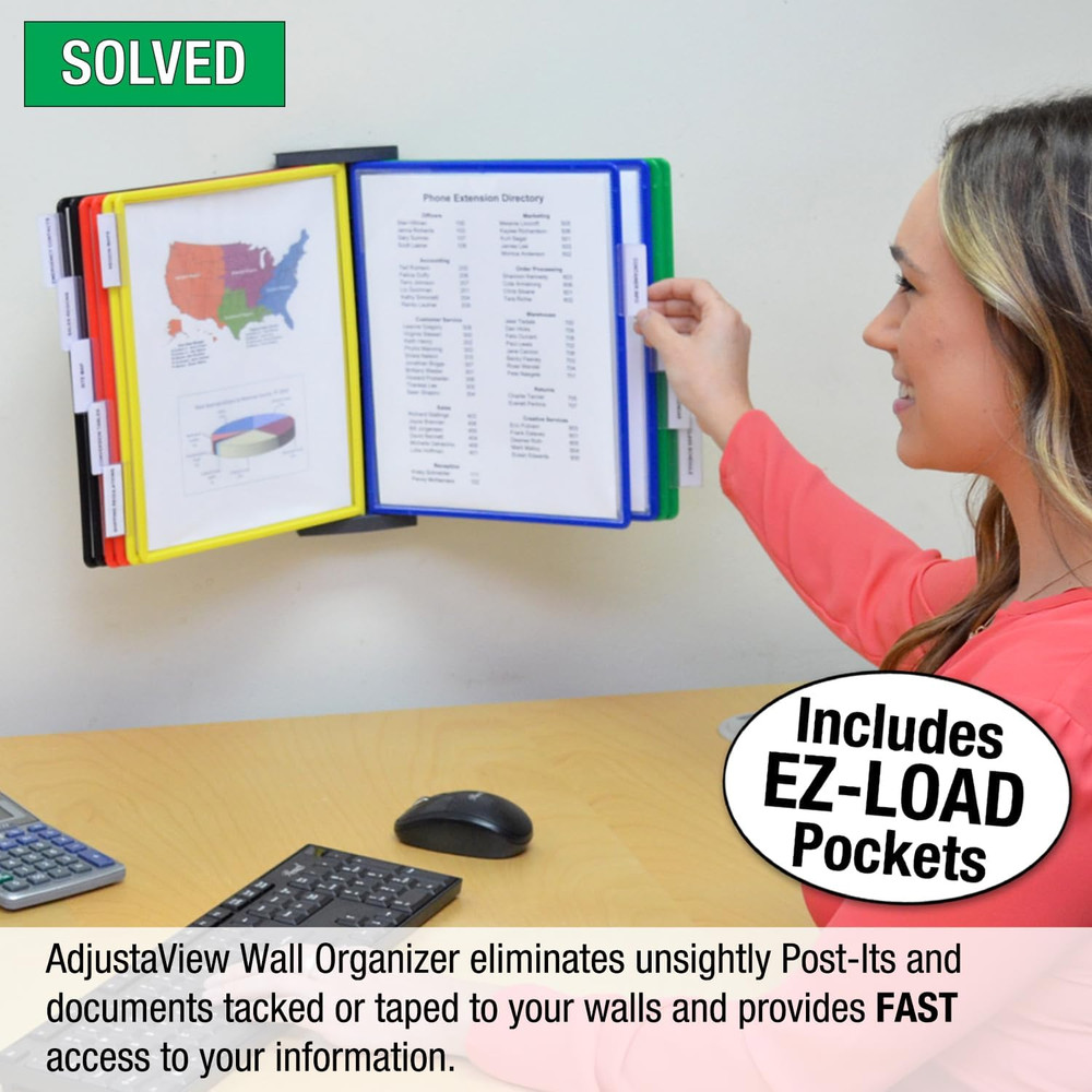 Adjustaview 10-Pocket Wall Reference Organizer with Easy-Load Pockets and Mounti