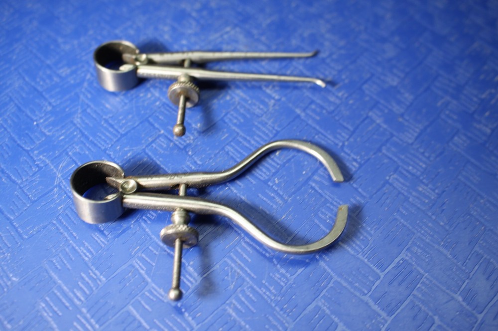 (2) Starrett Spring-Type Outside Inside Caliper 2" Solid Nut Round Leg ID OD 151