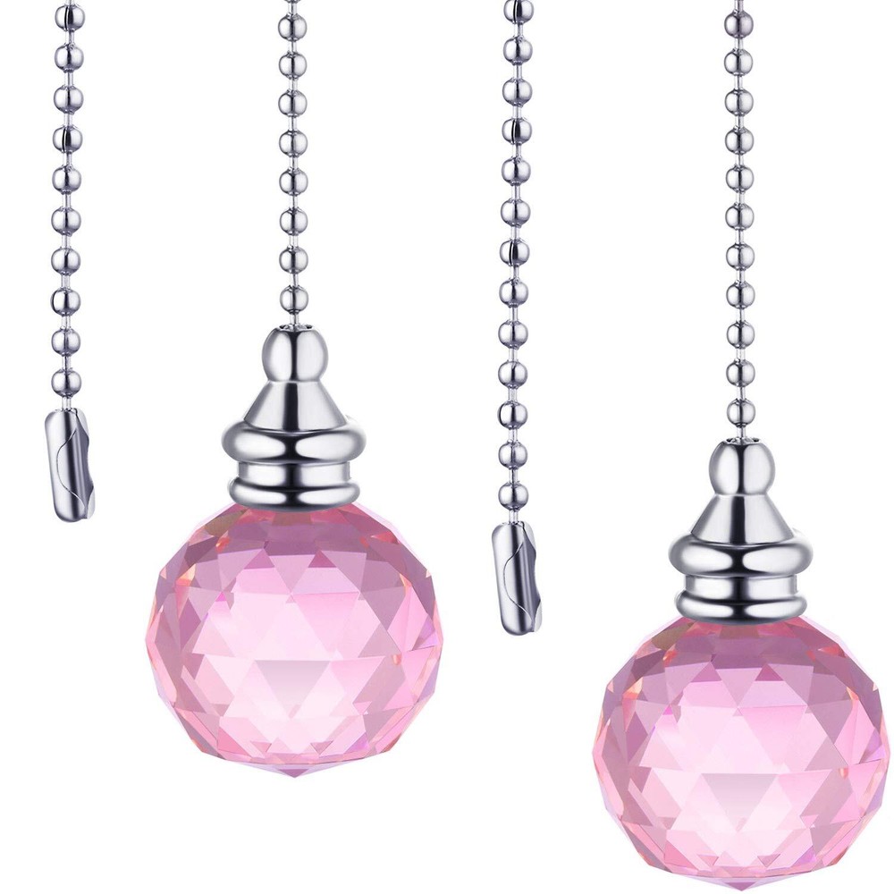 2 Pcs Spherical Crystal Pull Chain Extension 1 Meter Each Pink