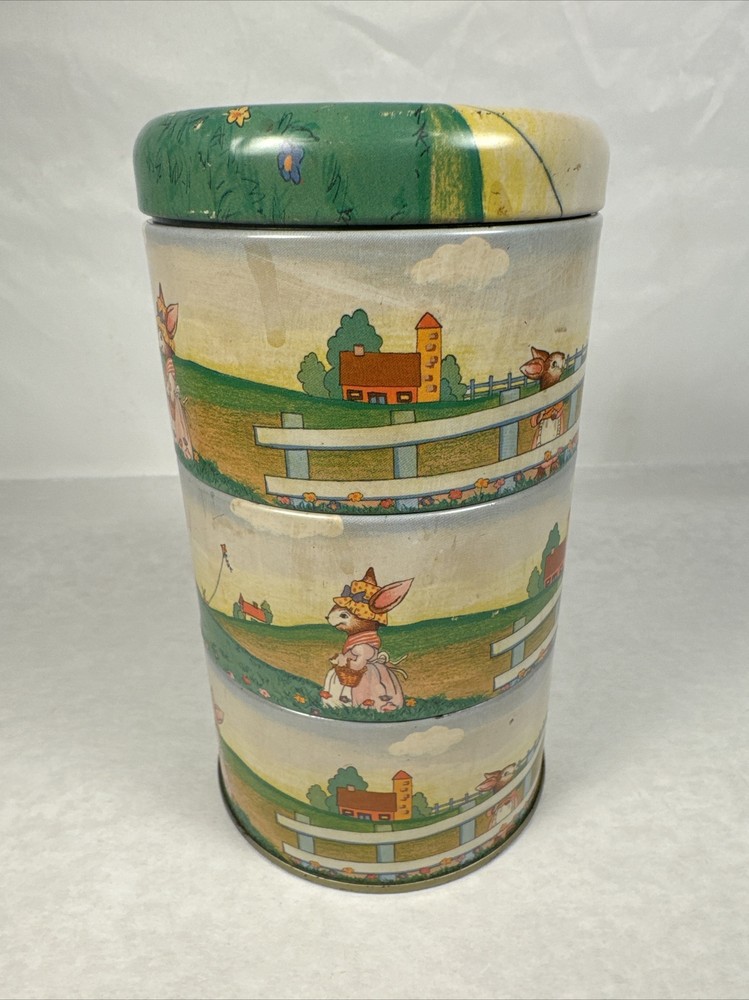 Vintage Bunny Tin 4 Layers Easter Spring Container