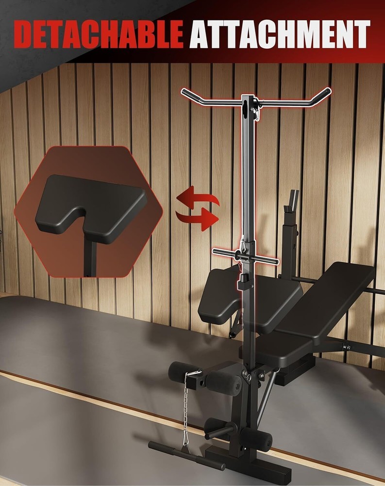 Foldable Olympic Weight Bench Set Bench Press Rack w/ Leg Developer LAT Pulldown