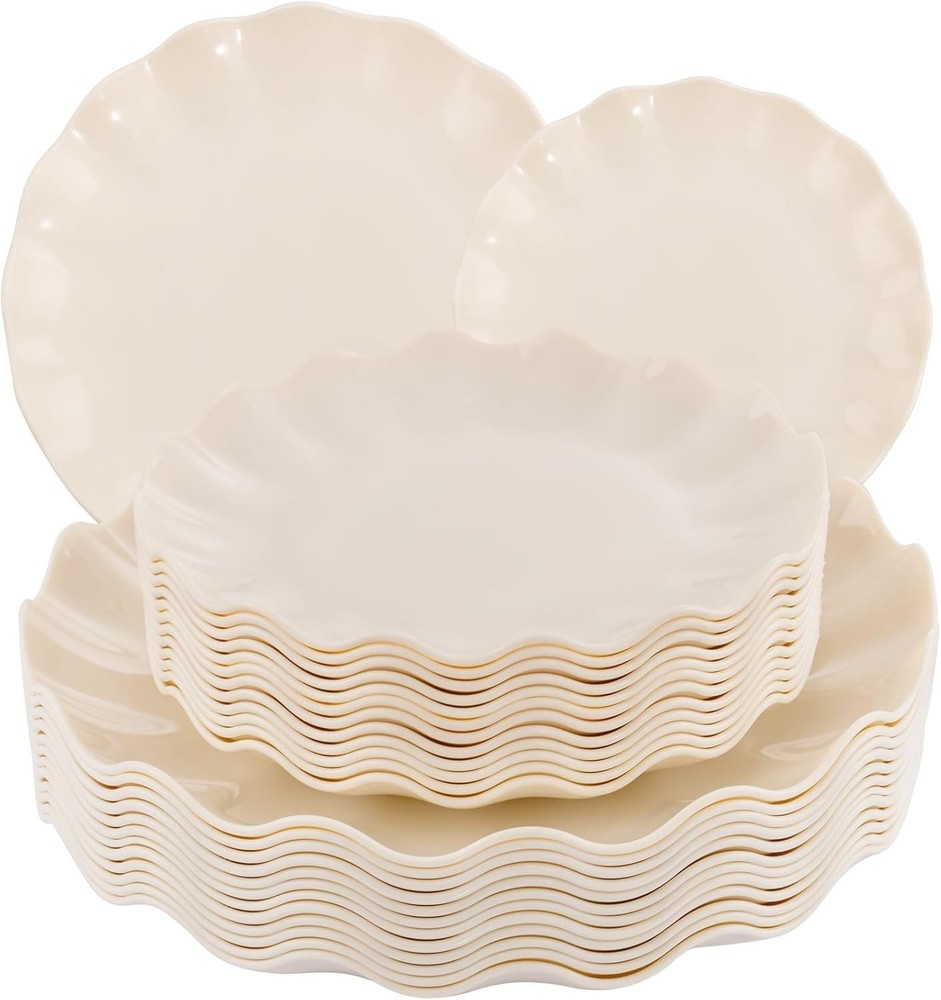 LIYH 24 Pcs Plastic Plates Reusable,Unbreakable Dinner Plates Scalloped Plastic