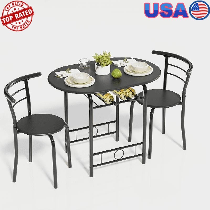 3 Piece Dining Set Space Saving Table Chairs Kitchen Breakfast Indoor Use