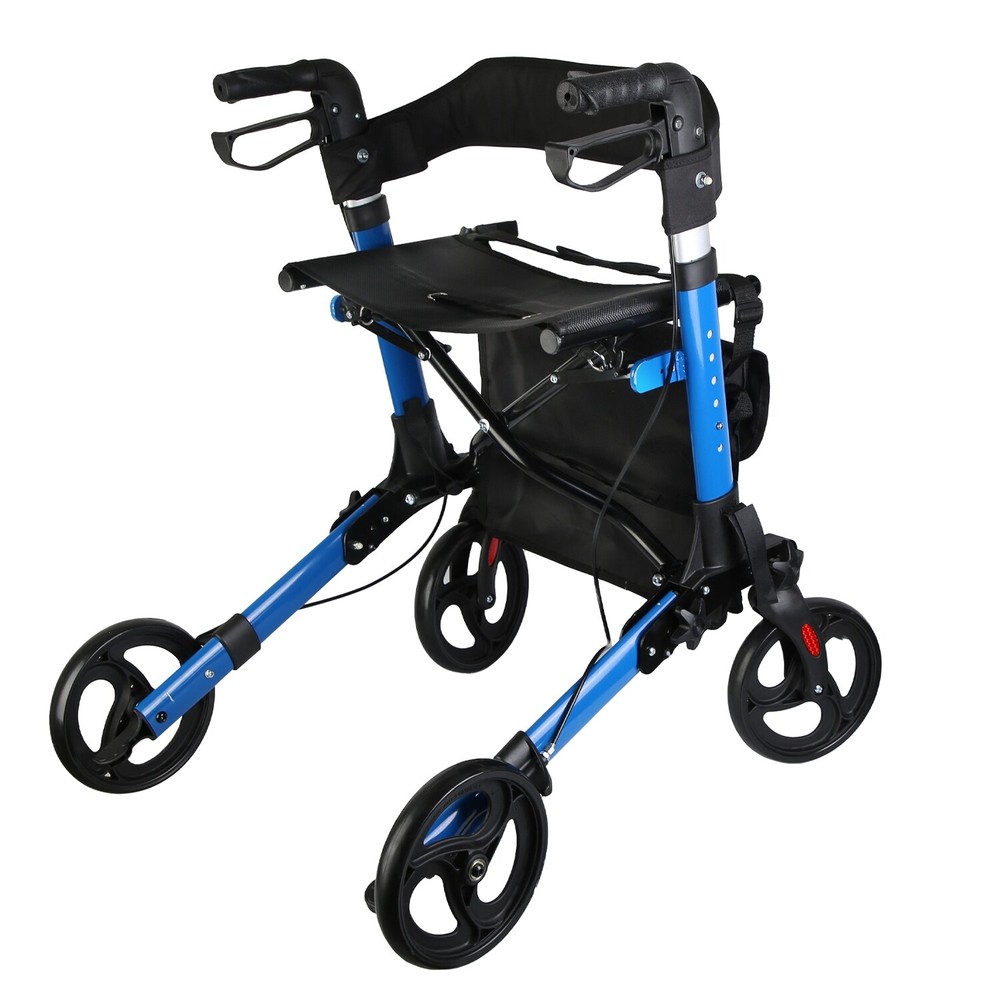 Aluminum Rollator Walker with Seat Backrest Foldable Rolling Walker with 220LBS