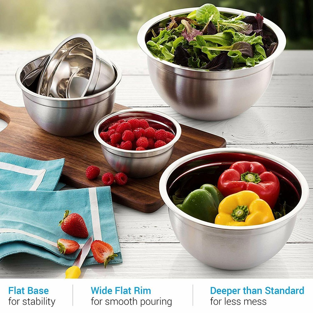 Stainless Steel Mixing bowl 3 Pcs set with lids/Stackable