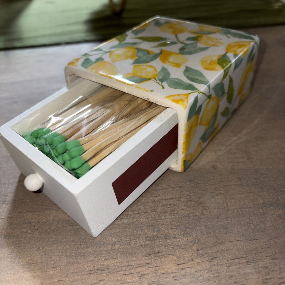 Ceramic Match Box Holder with Lemon Design
