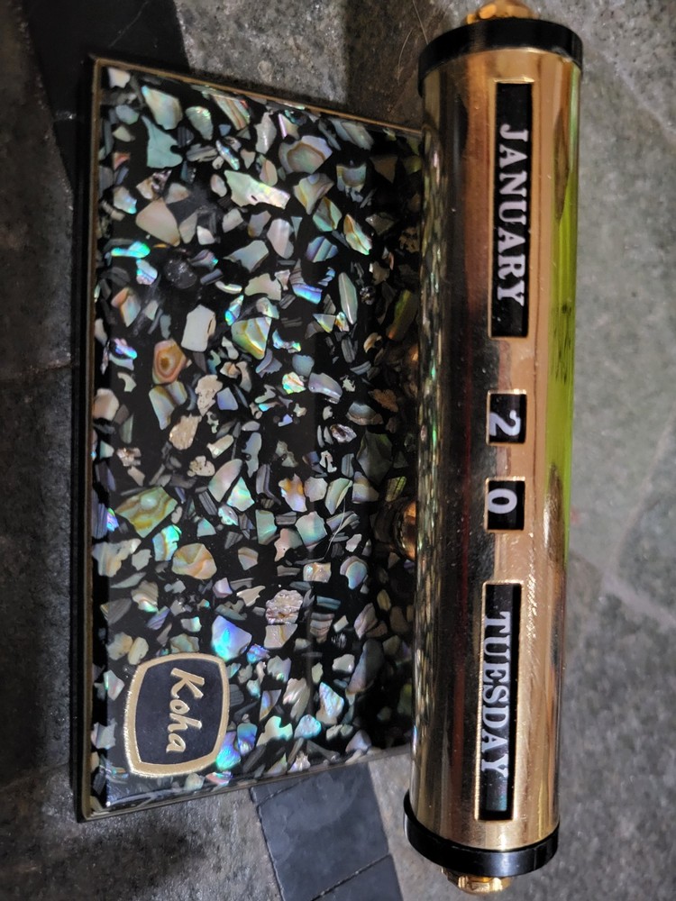Vintage Rolling Desktop Calendar With Paua Shell