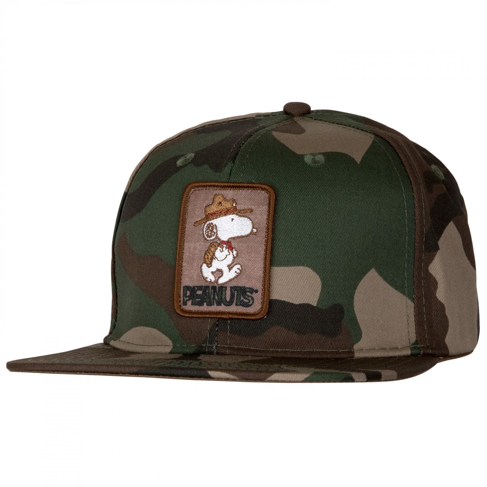 Peanuts Camo Snoopy Adjustable Flat Bill Hat Multi-Color