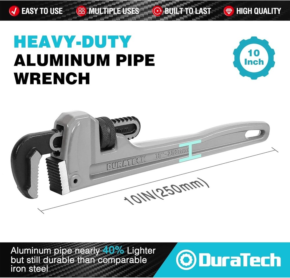 10-Inch Adjustable Aluminum Pipe Wrench - Effortless Operation & Access