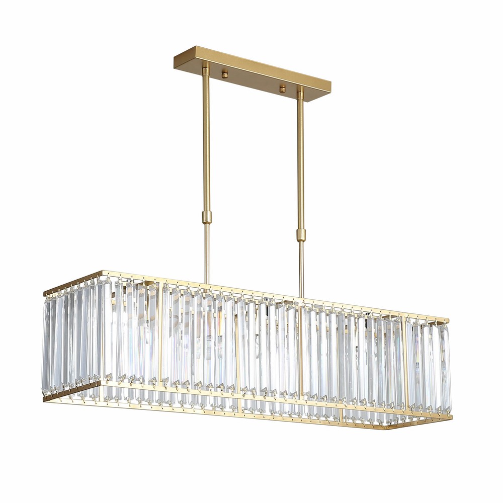 Modern Crystal Chandelier Rectangular Ceiling Light LED Living Room Pendant Gold