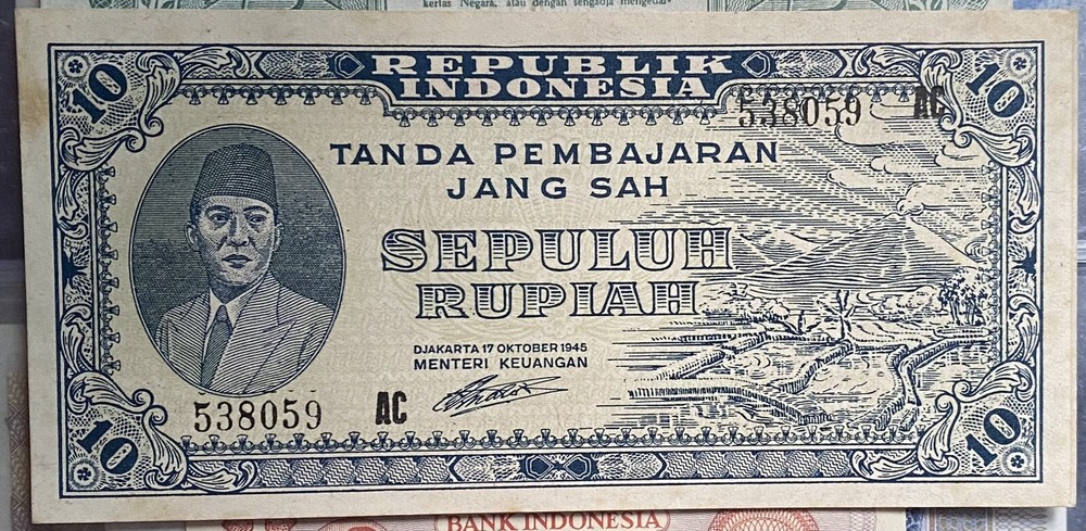 Indonesia 10 Sepuluh Rupiah 1945  Vf Nice note