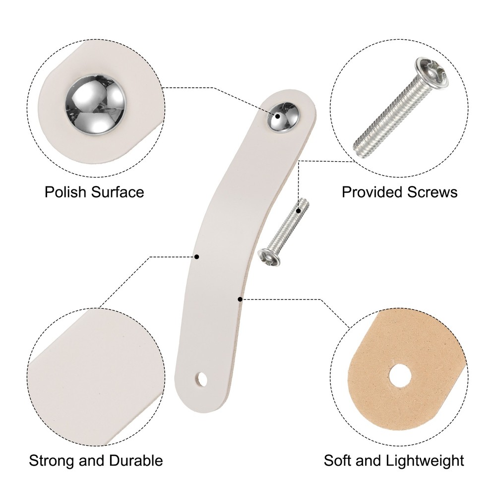 4 Packs Leather Drawer Pulls Single Hole Knobs for Drawers, Cream/Silver