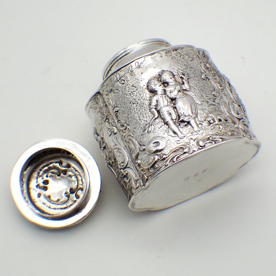 Ornate Figural Tea Caddy Hanau 800 Silver Georg Roth