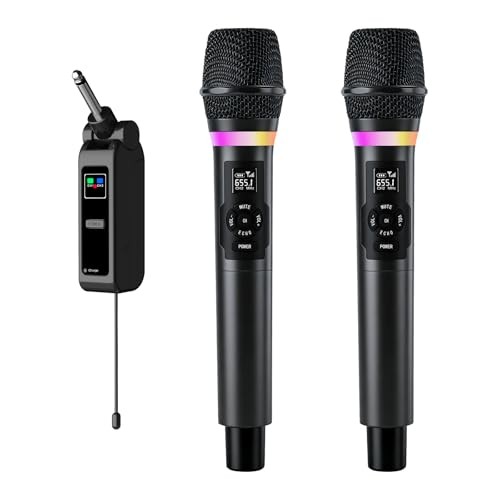 Wireless Microphone, Dual Handheld 2.4G Dynamic Mic with Rechargeable L-K