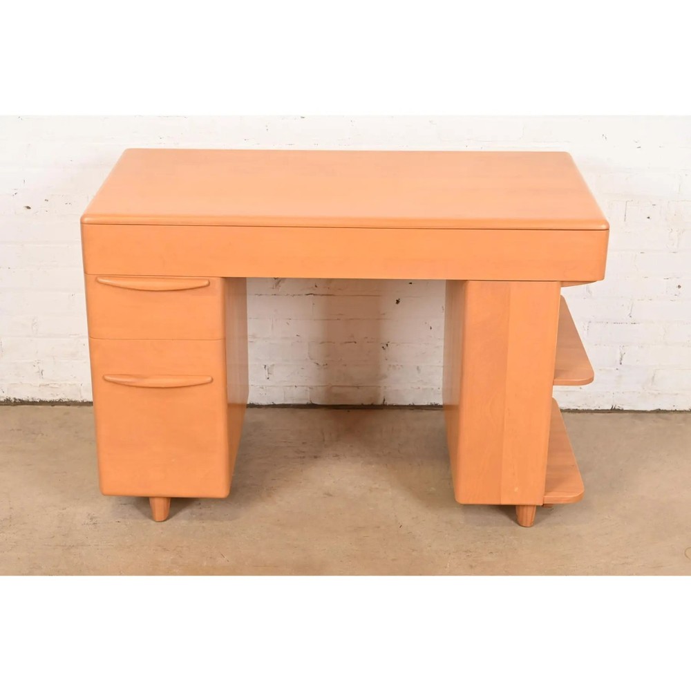 Heywood Wakefield Mid-Century Modern Solid Maple Desk With Built-in Bookcase