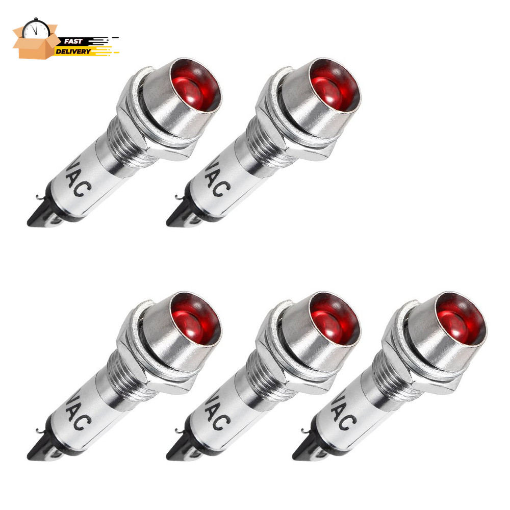 Indicator Light AC 110V, Red, Metal Shell Panel Mount 8Mm 5/16" 5Pcs