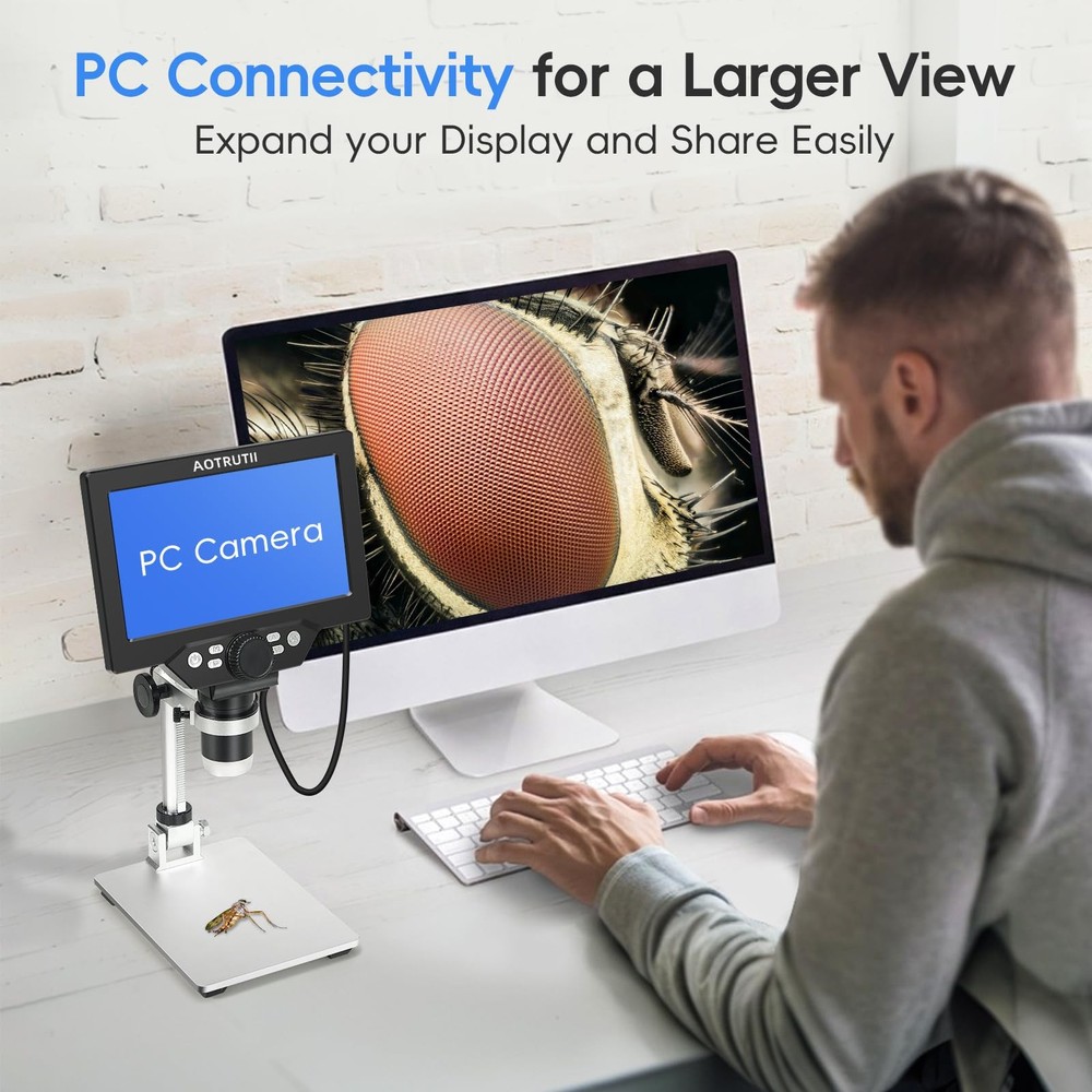 7" LCD Digital Microscope 1200X Magnification, 1080P Coin Microscope with Met...