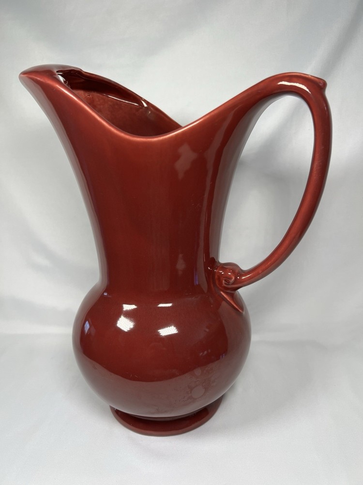Vintage Large Pacific Pottery Art Ware Pitcher 10.5” Deep Red