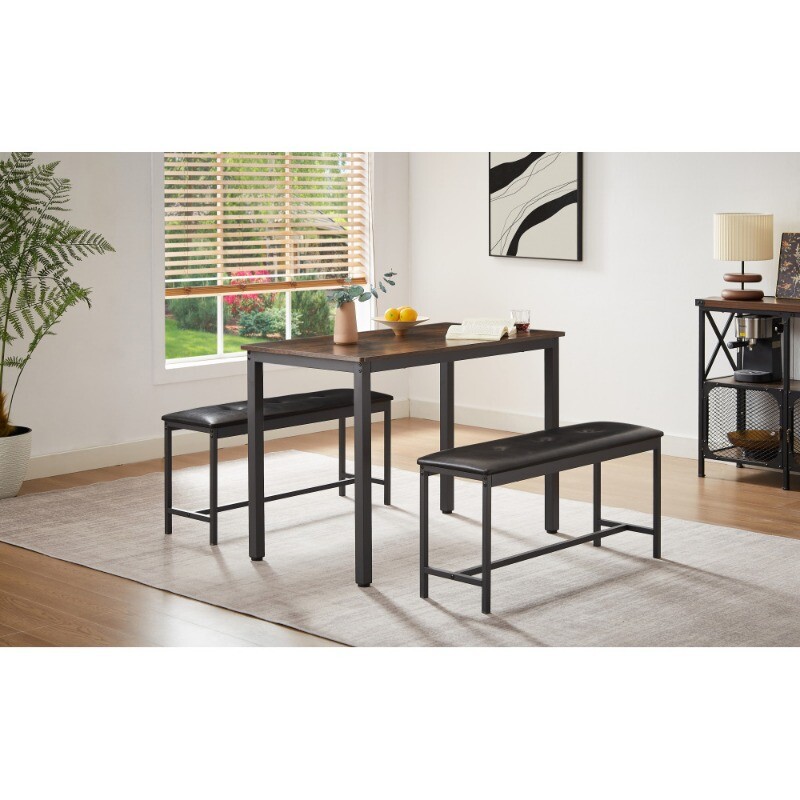 Dining Table Set Barstool Dining Table with 2 PU Upholstered Benches for Kitchen