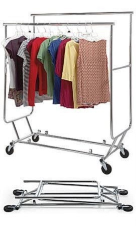Clothing Rack Double Rail Bar Folding Collapsible Rolling Folds Adjustable