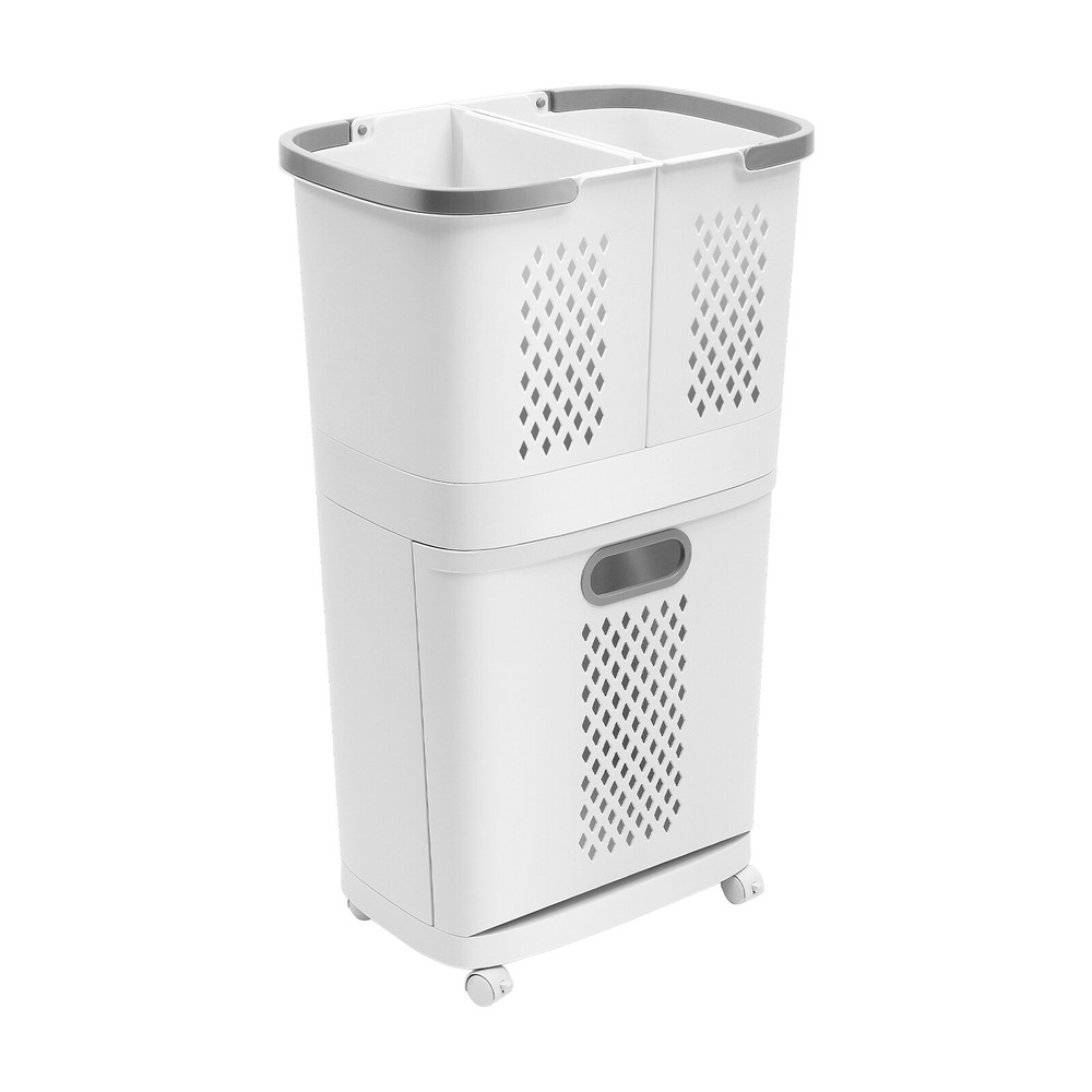 2 Tier Laundry Hamper Basket Sorter Clothes Storage Organizer Shelf Rolling Cart