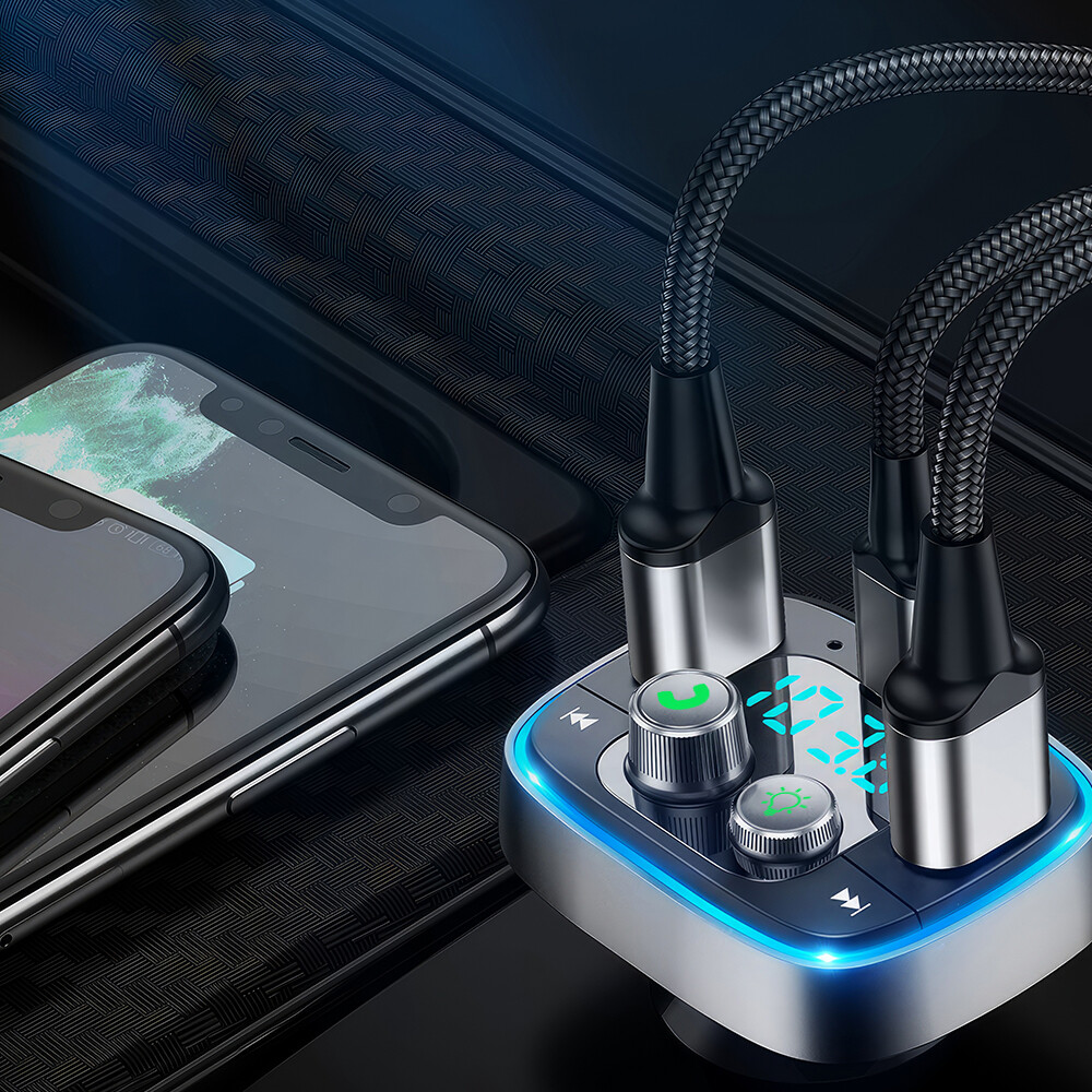 Bluetooth 5.1 Car Adapter Wireless FM Transmitter Hands-Free Calling MP3 Player