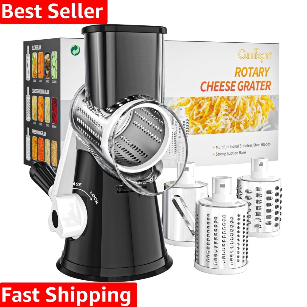 Versatile Rotary Cheese & Vegetable Shredder with Suction Base - Dishwasher Safe