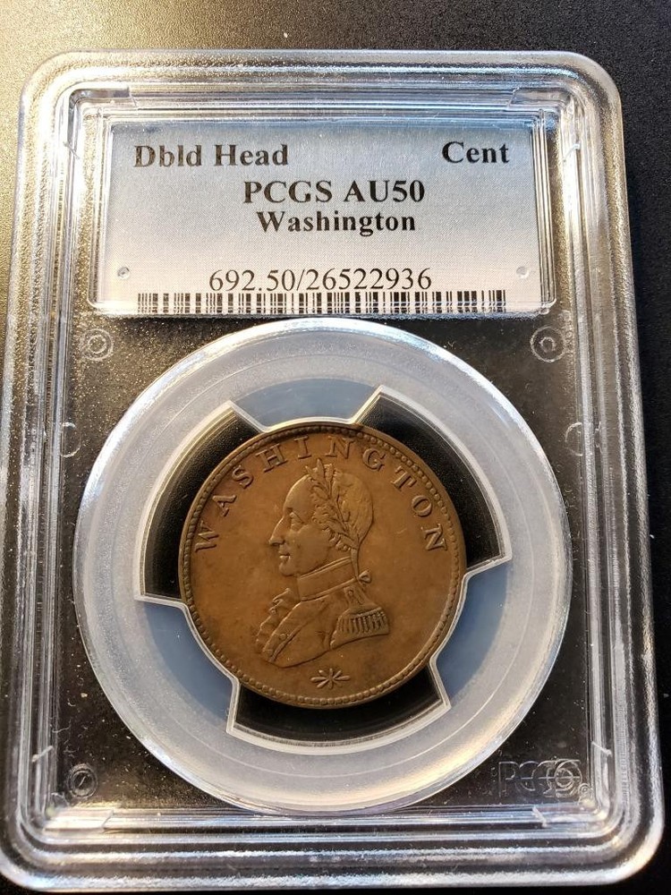 PCGS AU50 undated (c.1820)  Washington Double Head Colonial Cent Token