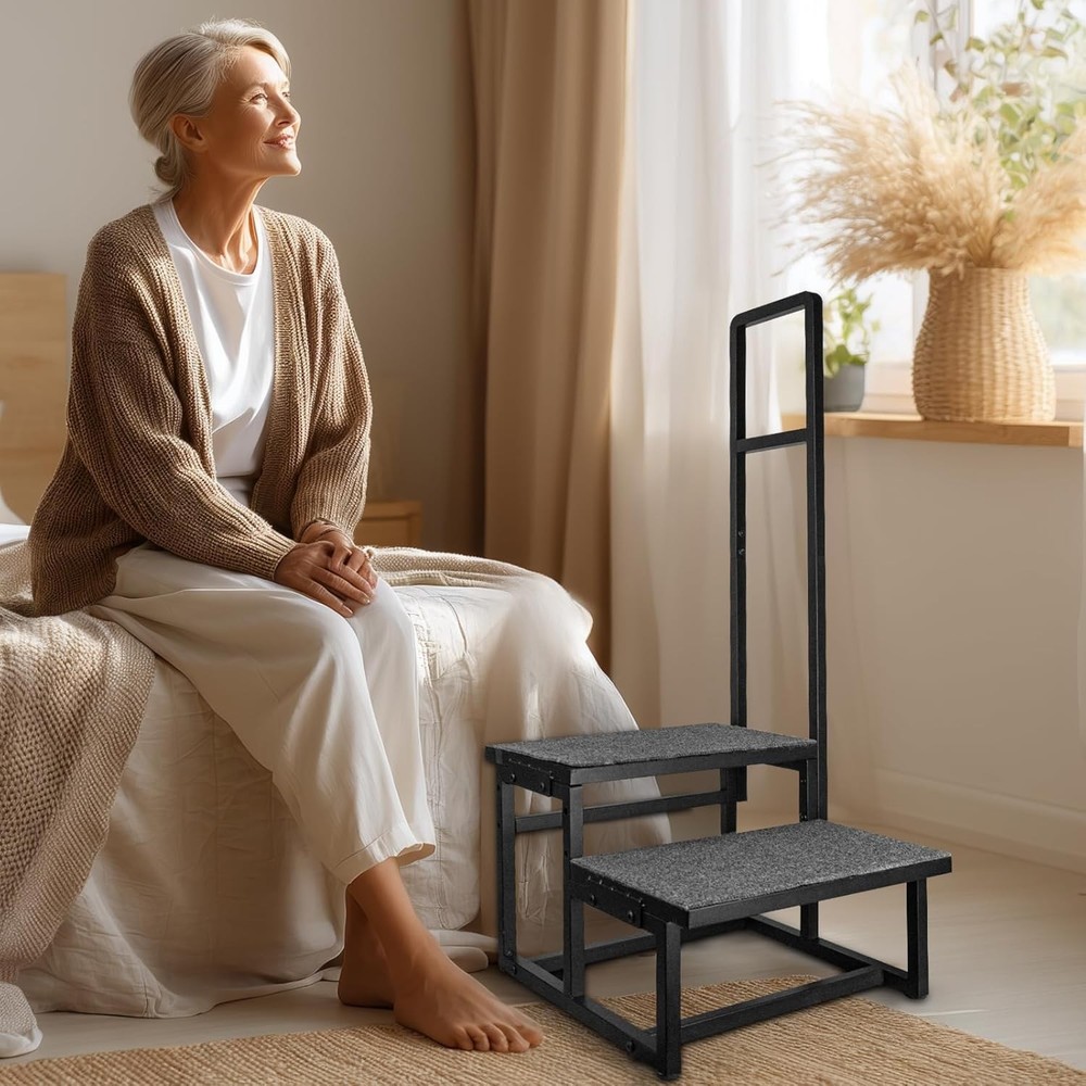 2-Step Stool with Handle for Elderly, Heavy Duty Non-Slip Step Stool for High...